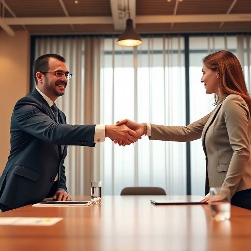 Dos profesionales estrechando manos sobre una mesa, simbolizando un acuerdo exitoso tras una negociación.