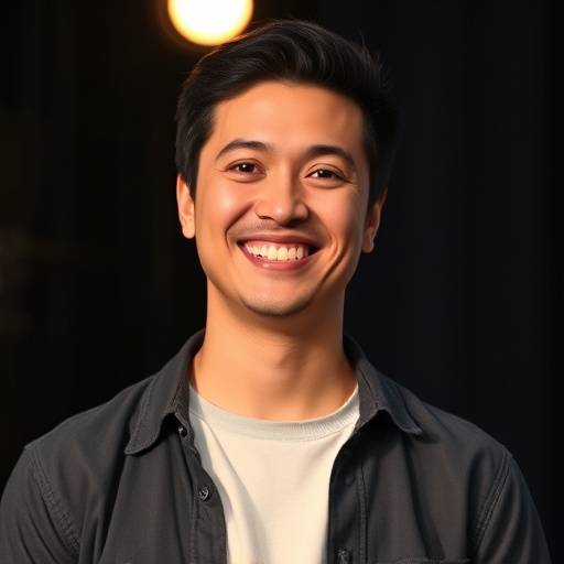 Imagen de una persona sonriendo con confianza en un escenario.